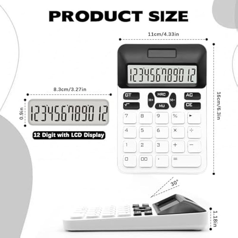 Arabest White Calculator, Standard Calculator,Basic Office Calculator with 12 Digit LCD Display,White Office Supplies,Cute Calculator for Office, Home, School,Shop - Image 2